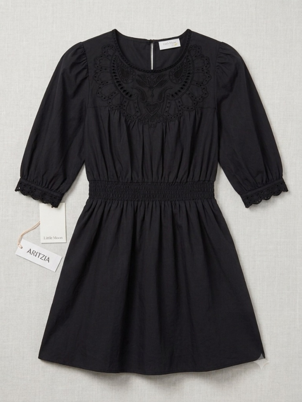 NWT Aritzia Little Moon Cassis Embroidered Cotton Dress Black